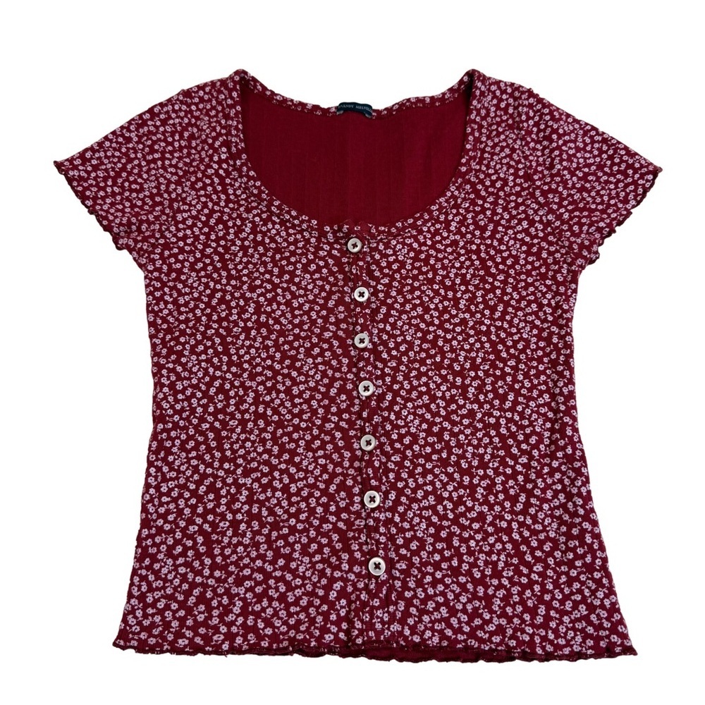 Brandy Melville Zelly Red Floral Button-Up Women's Top Shirt - Sz Small
